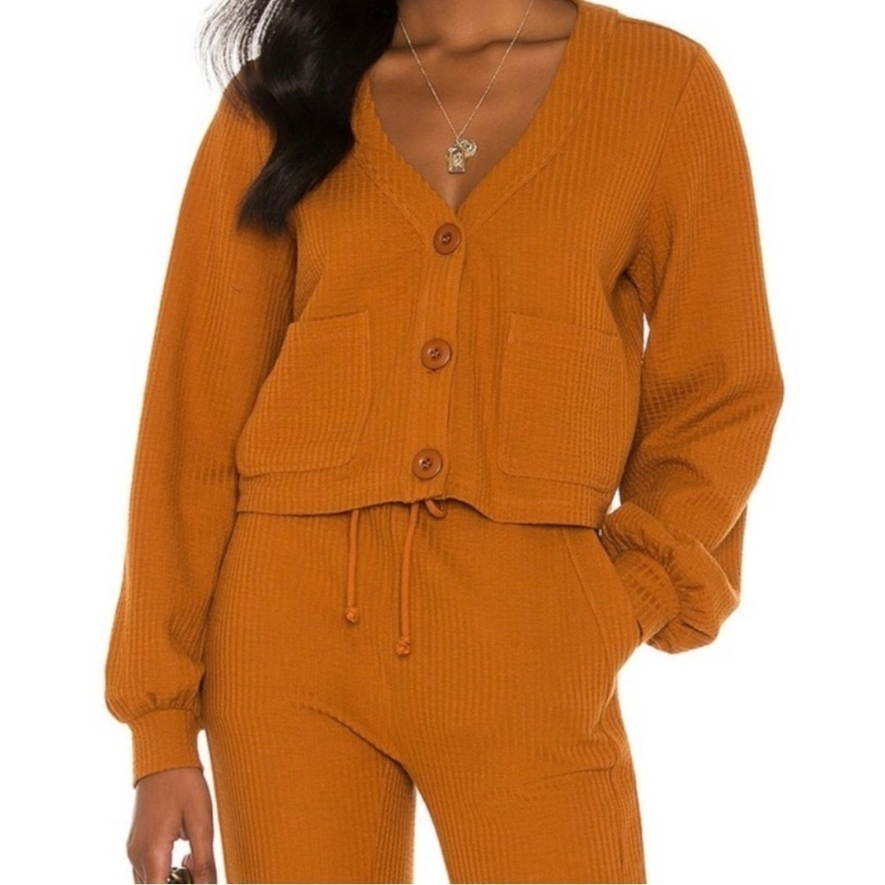 LSPACE Romy Terry Button up Cardigan Sweater in Amber